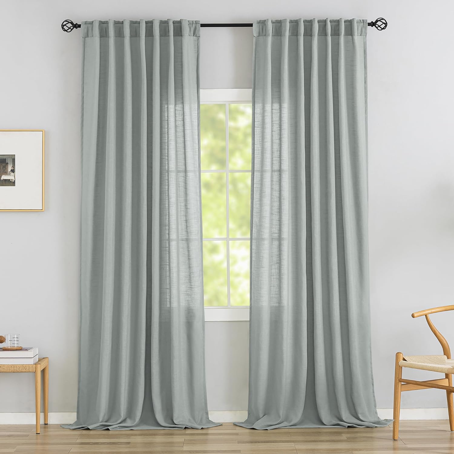 10FT Long Extra Long Linen Curtains - Semi Privacy Farmhouse Drapes, Light Grey