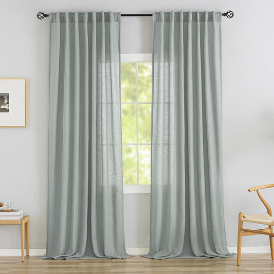 DONREN 94 Inch Long Linen Back Tab Curtains for Privacy
