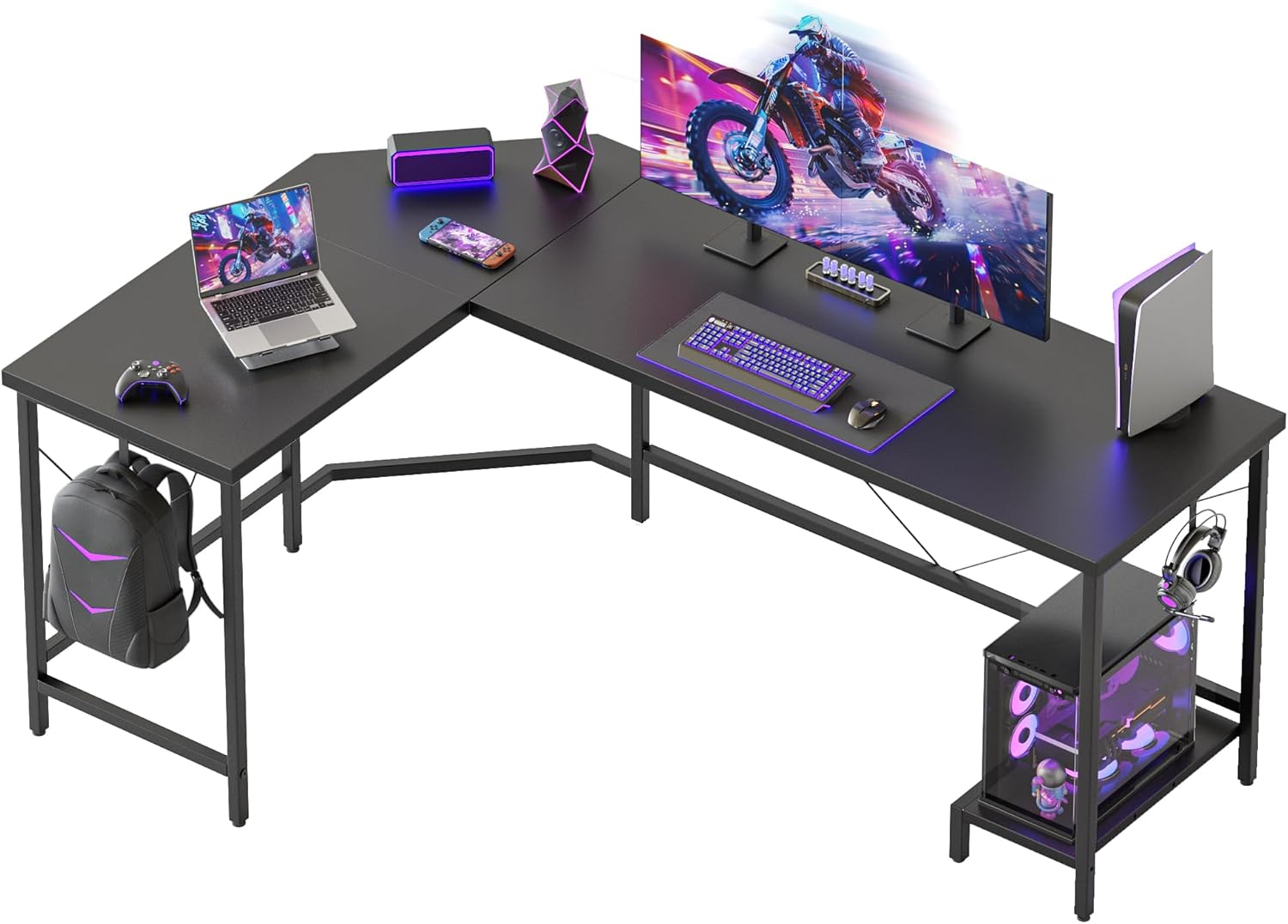 L Shaped Gaming Desk with CPU Stand for Home Office Setup