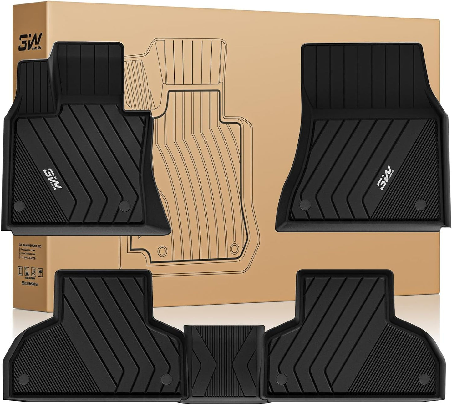 Custom Fit 3W Floor Mats for BMW X5 and X6, All Weather TPE