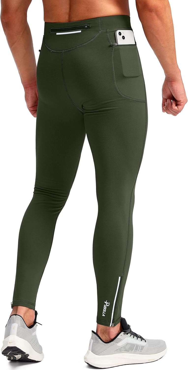 Pudolla Men's Thermal Running Tights with 3 Zipper Pockets