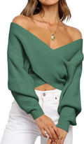 Off The Shoulder Sweater Cropped Wrap V Neck - Versatile Winter Staple