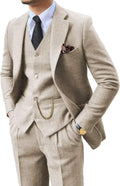 Men's Retro Tweed Herringbone 3-Piece Suit Brown Grey - Slim Fit