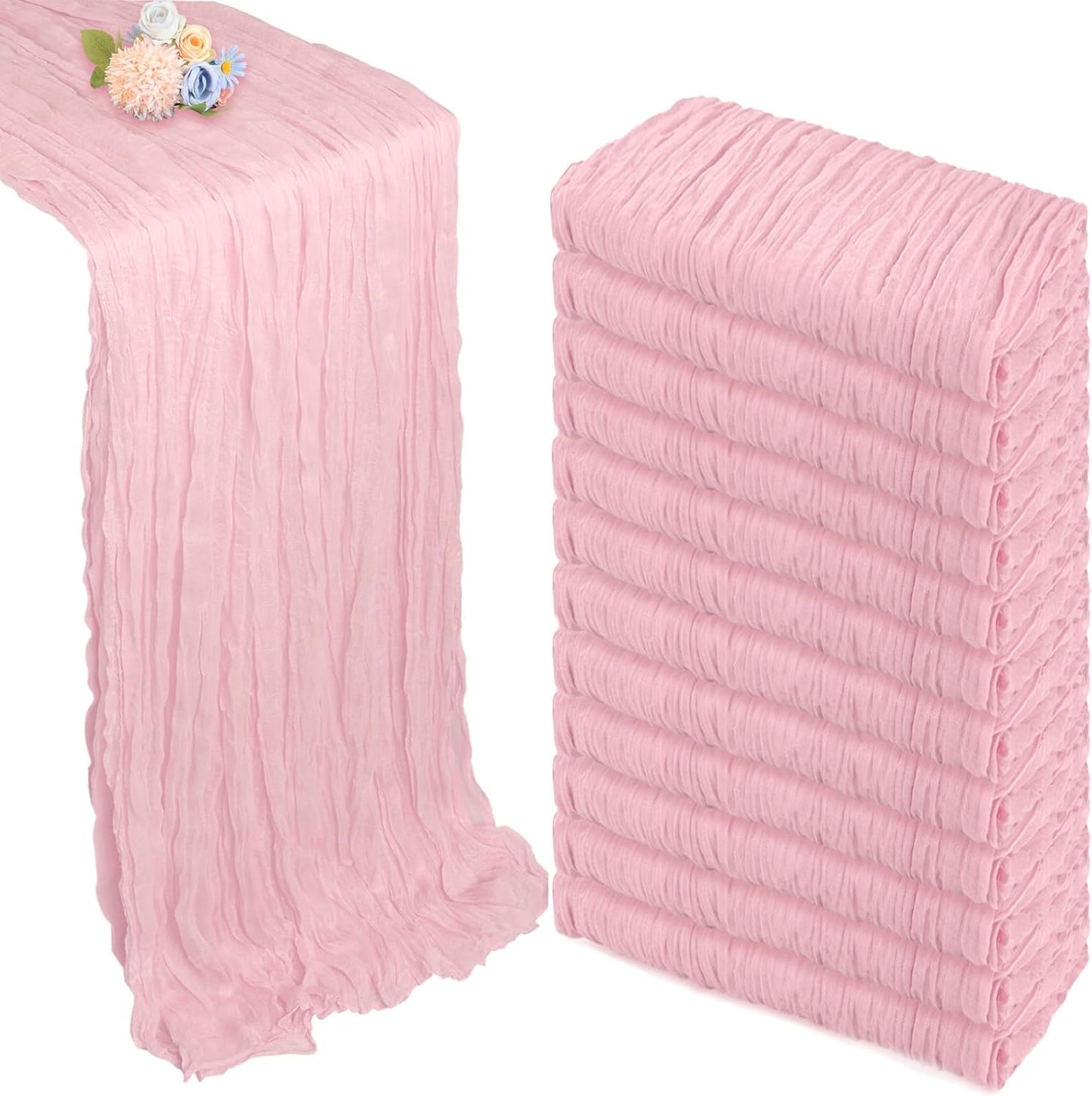 12 Pack Pink Cheesecloth Table Runner for Romantic Decor