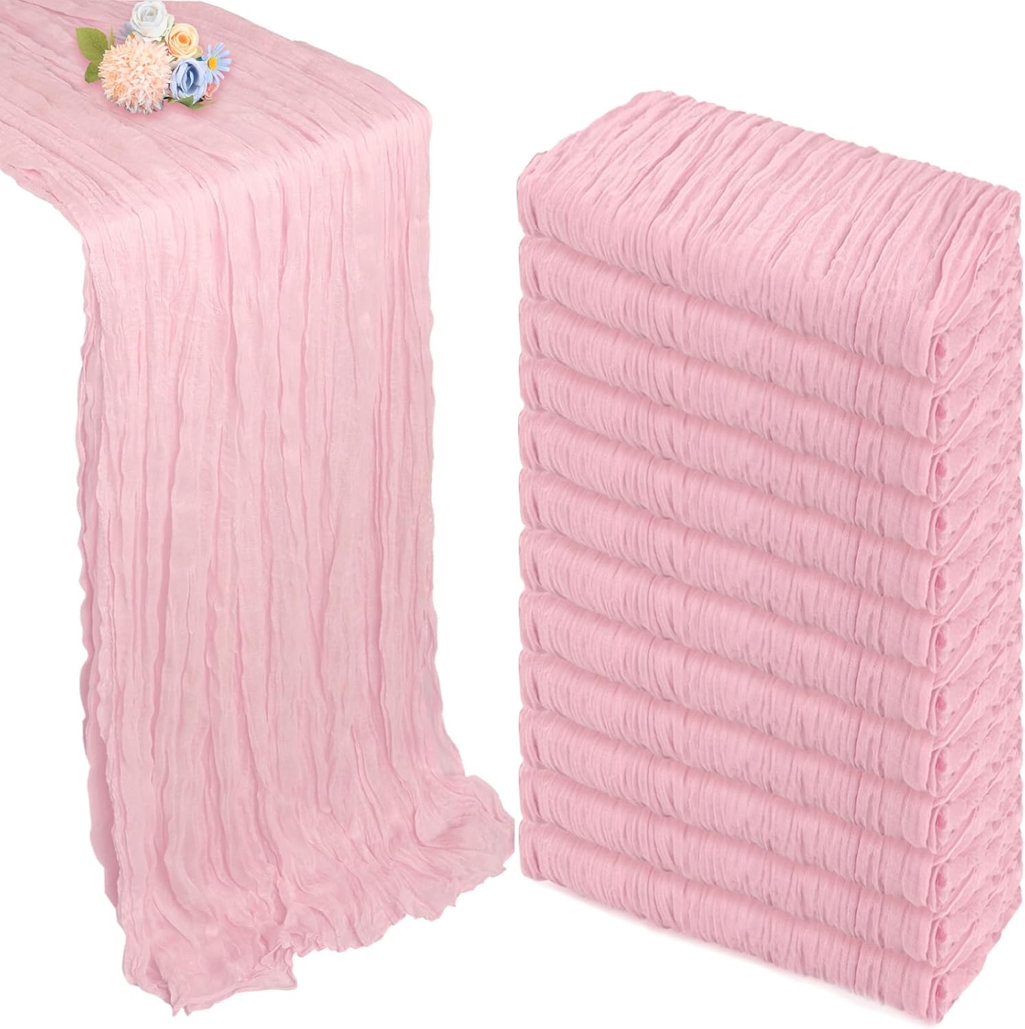 12 Pack Pink Cheesecloth Table Runner for Romantic Decor