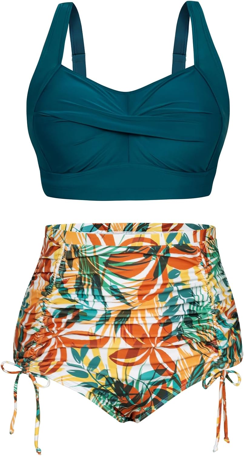 Hanna Nikole Plus Size Two Piece Swimsuit with Twist Front Design