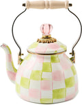 Enamel Tea Kettle Palm Beach Check - Pastel Pink-and-Green 2 Qt