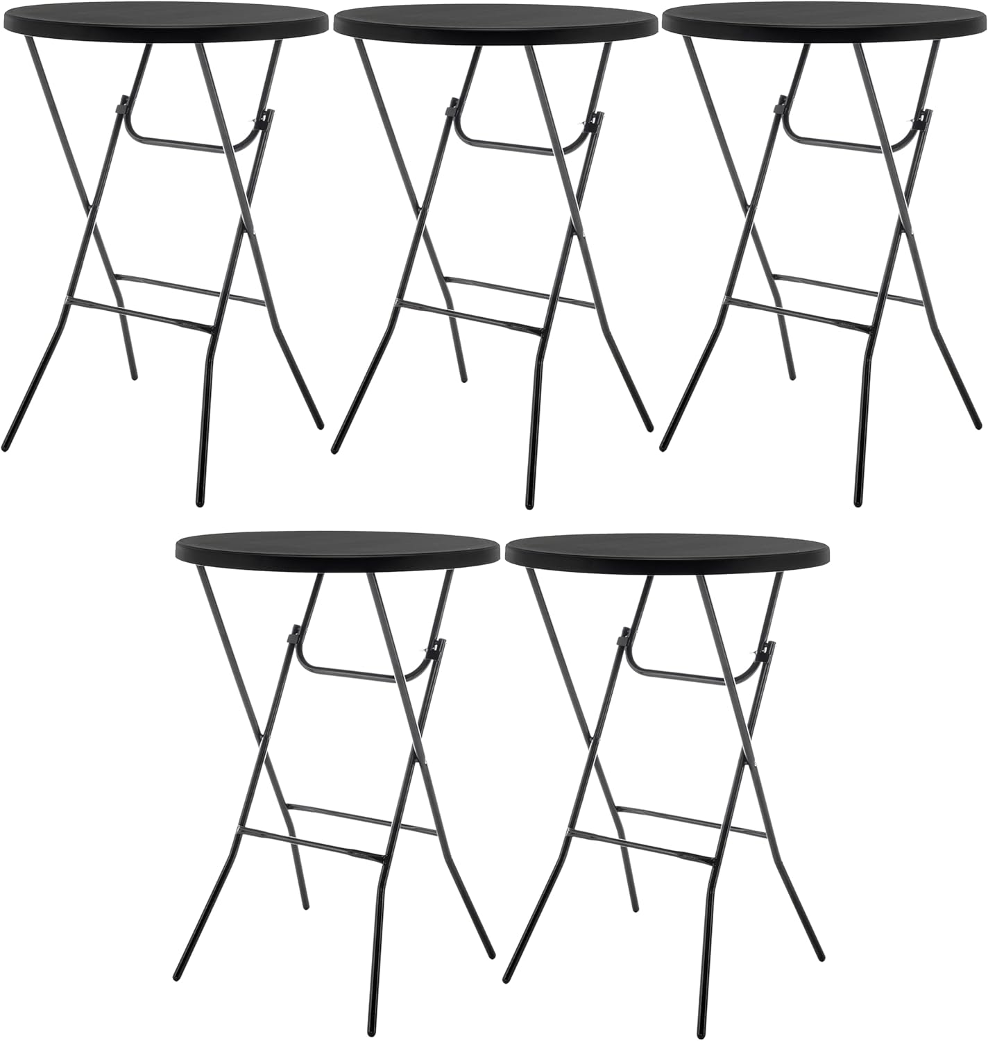 Set of 5 Black Bar High Top Folding Tables - Commercial Grade for Events & Home