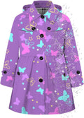 Girls Hooded Rain Jacket Plaid-Lined Lightweight Waterproof Trench