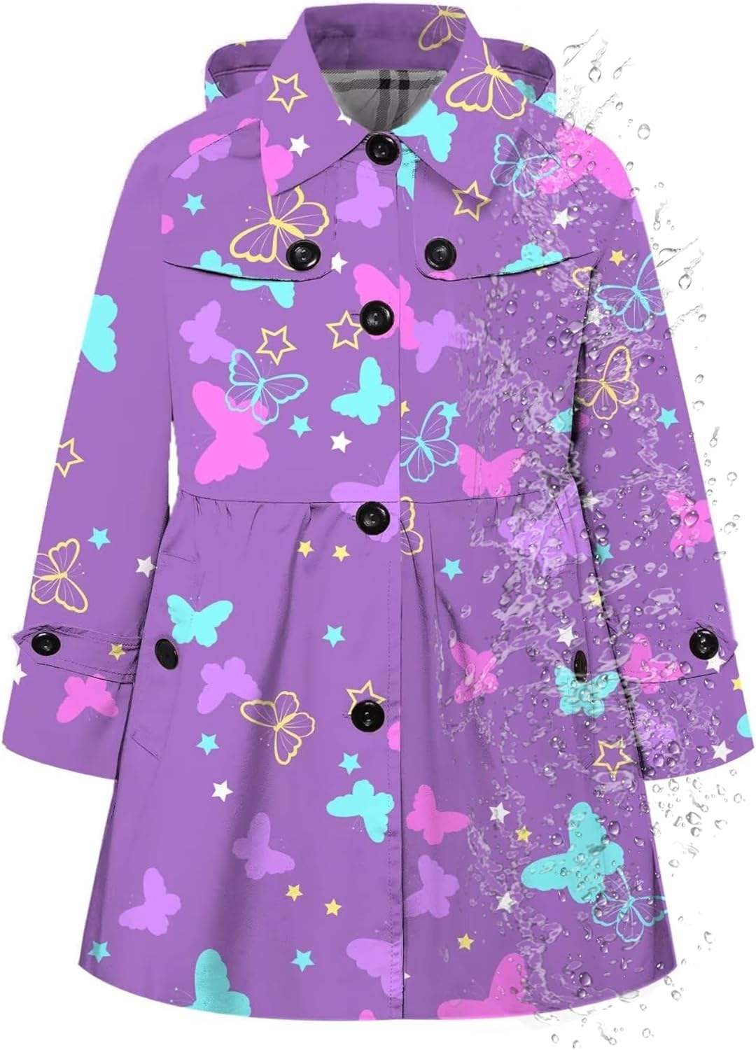 Betusline Girl's Hooded Rain Jacket for Stylish Rainy Days