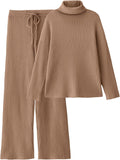 Women's 2 Piece Turtleneck Sweater Set - Cozy Knit Wide Leg Pants