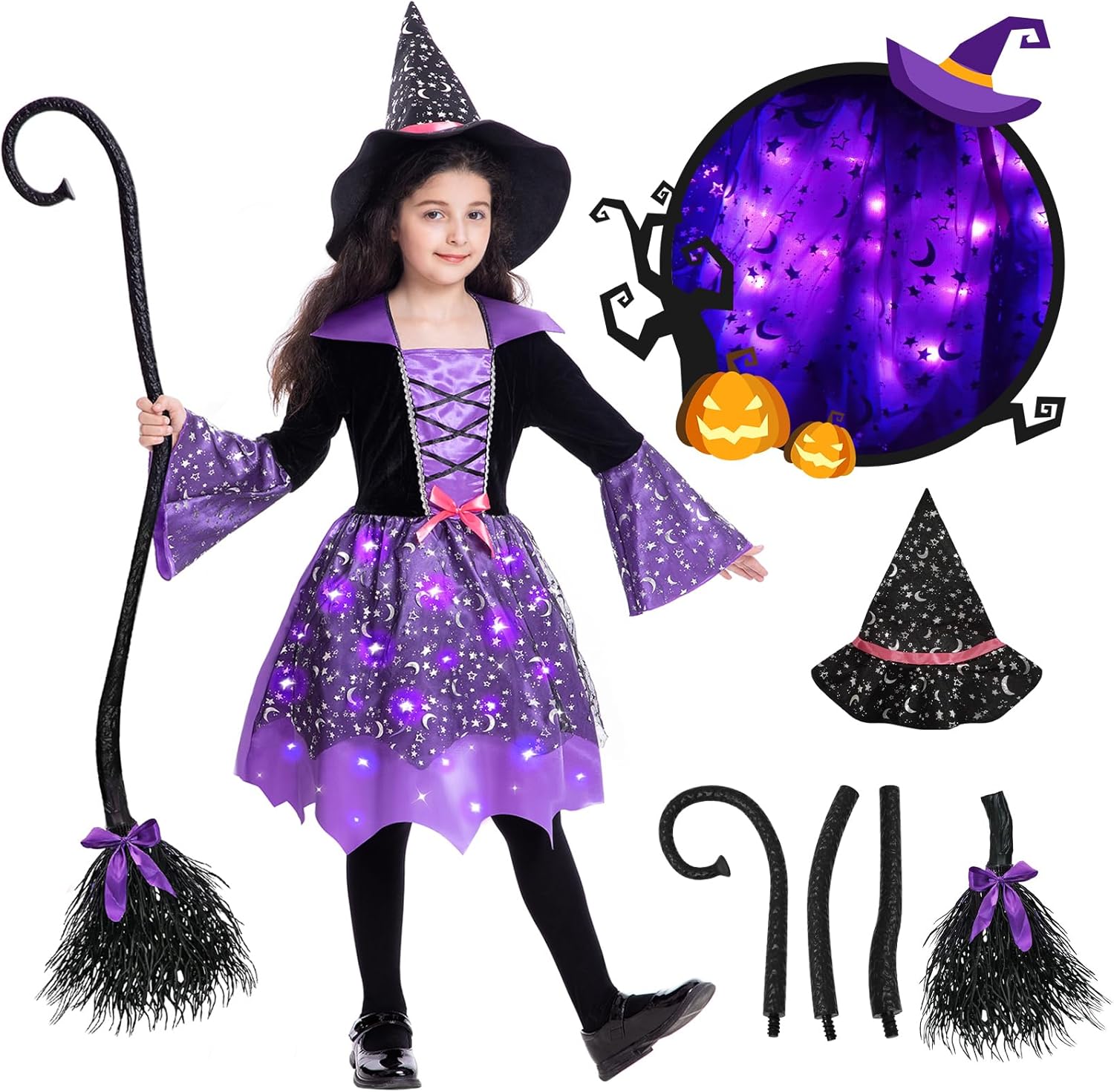 Glow in the Dark Witch Costume for Girls - Toddler Dress-Up Set