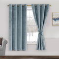 Stone Blue Velvet Short Curtains 52in x 63in - Soft Thick Velvet