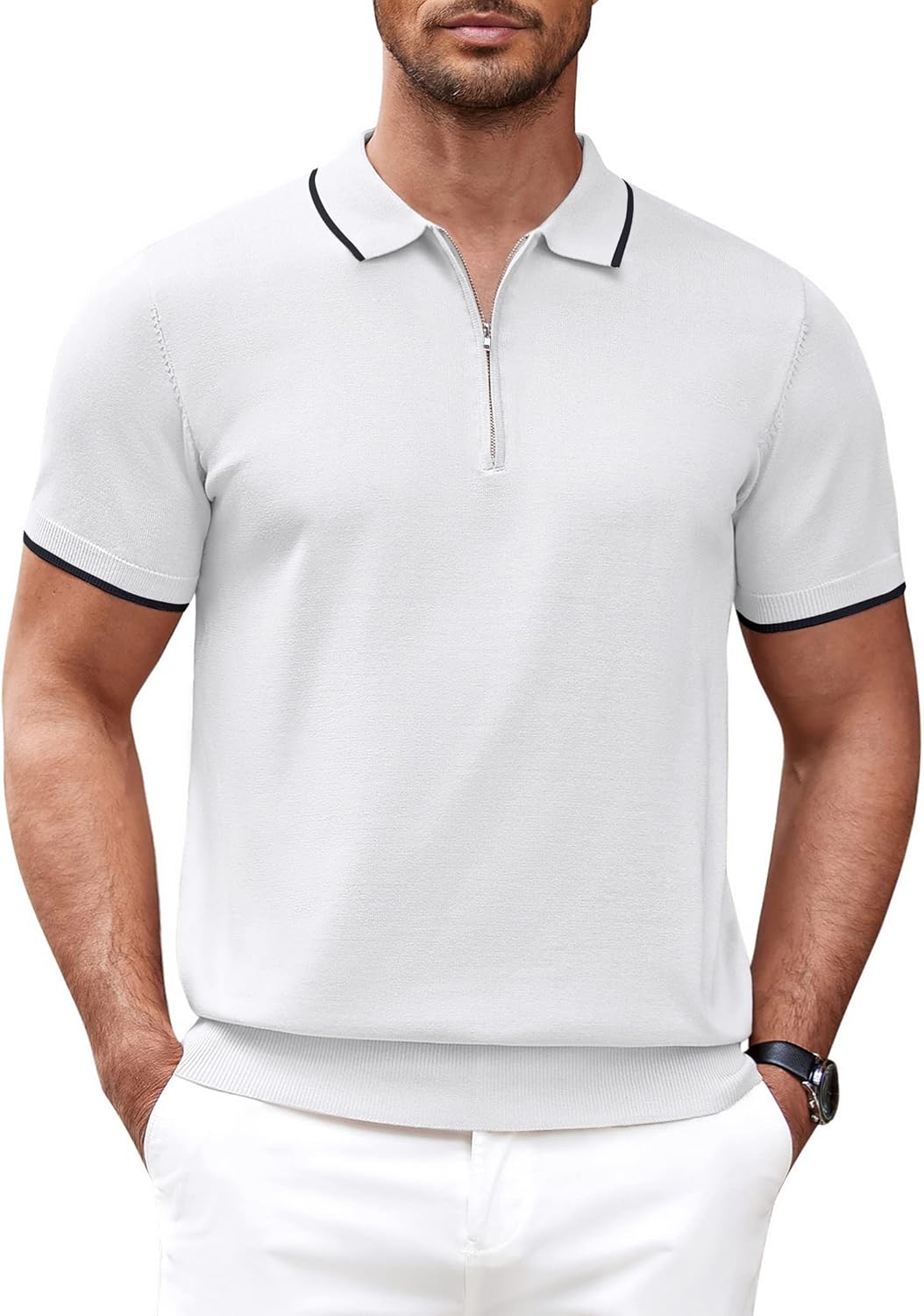 Stylish COOFANDY Men's Zipper Polo Shirt for Casual Wear