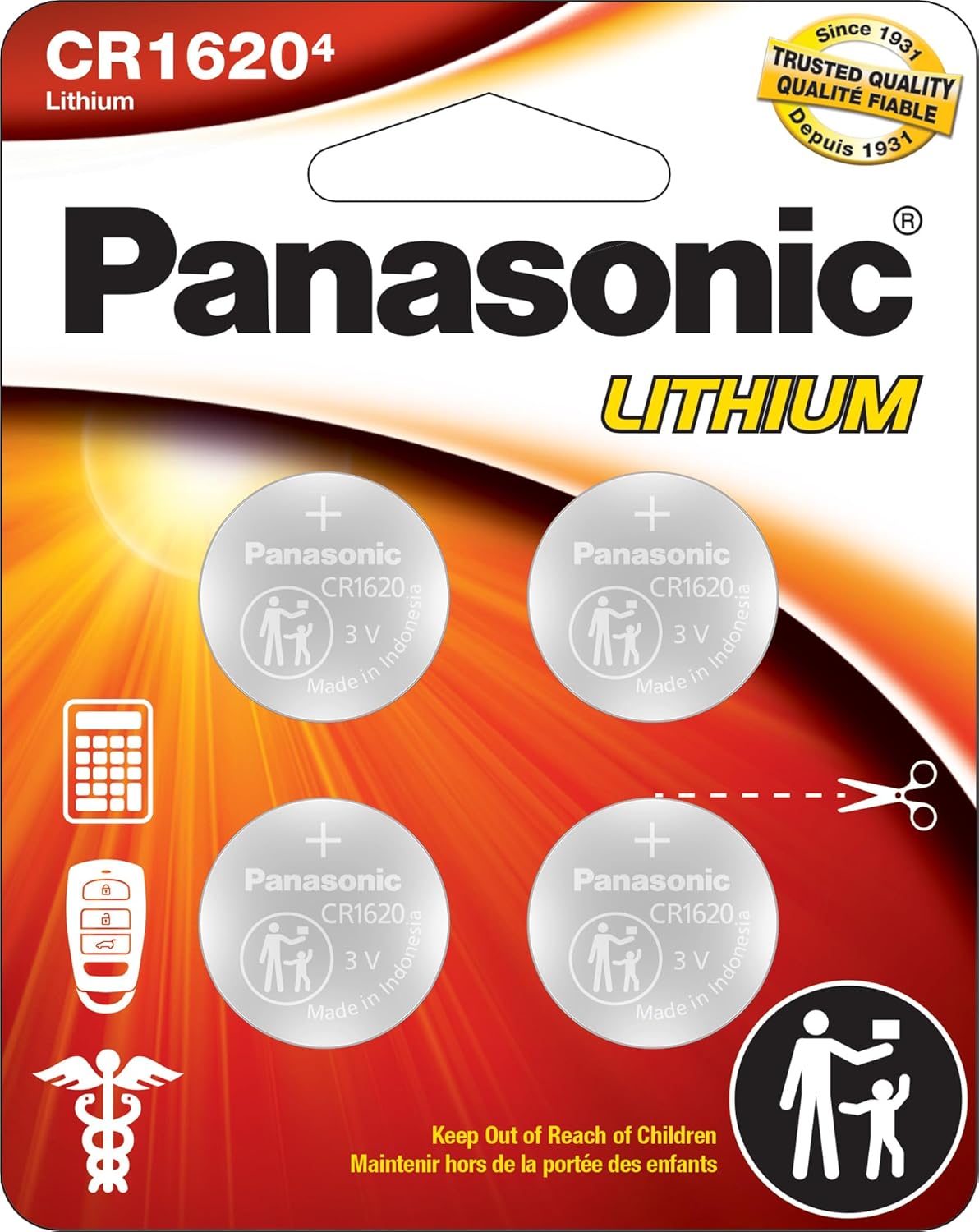 Panasonic CR1620 Long Lasting Batteries 4-Pack