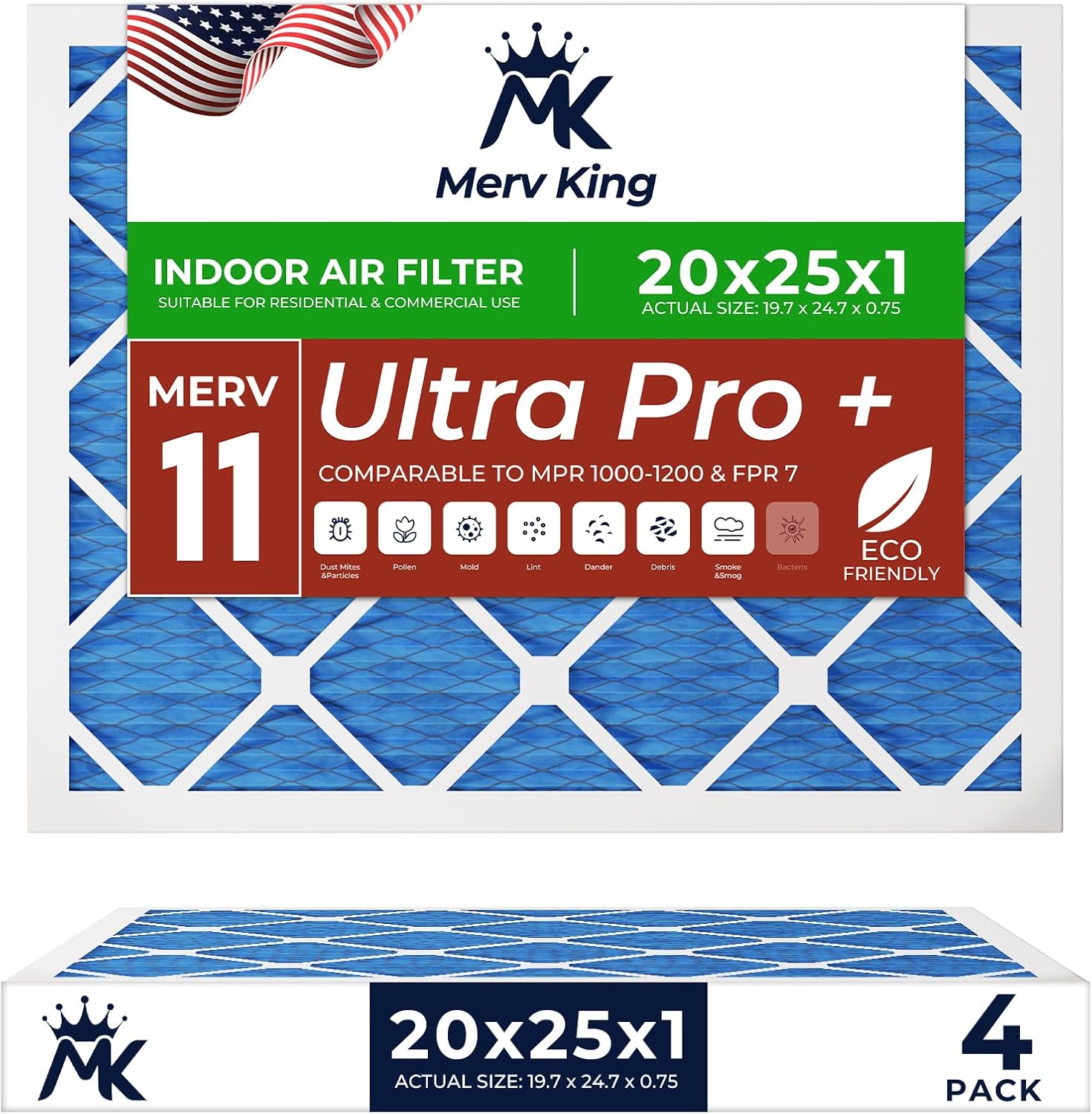 MervKing 20x25x1 Air Filter for HVAC, Furnace, and AC Systems