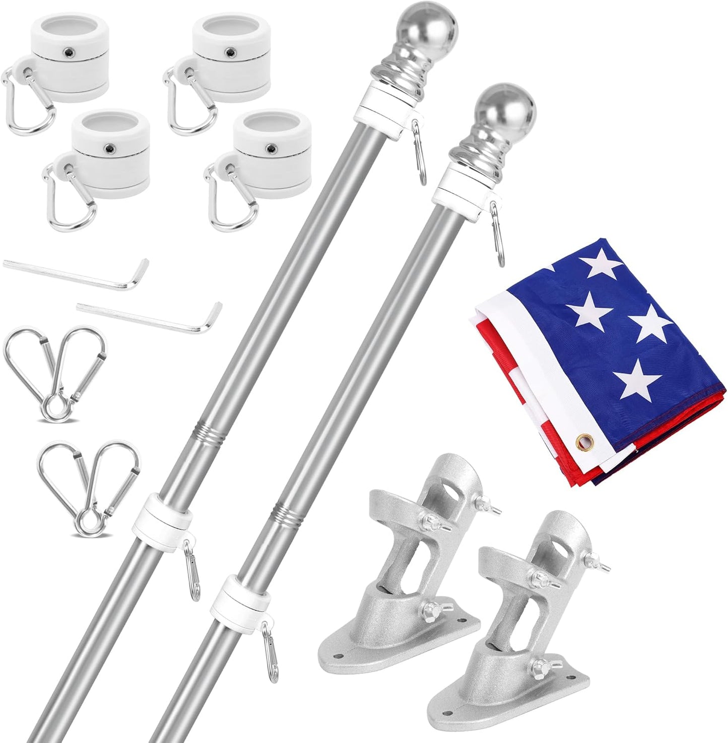 American Flag Pole Kit for Outside House with Bracket - 2 Packs