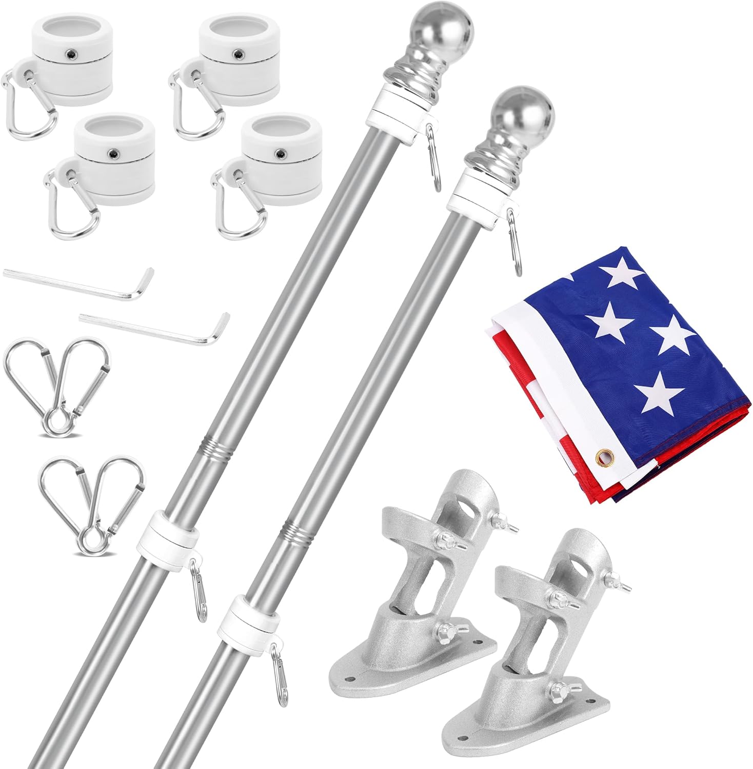 American Flag Pole Kit for Outside House with Bracket - 2 Packs