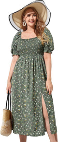 Women's Plus Size Boho Floral Maxi Dress - Shirred Square Neck