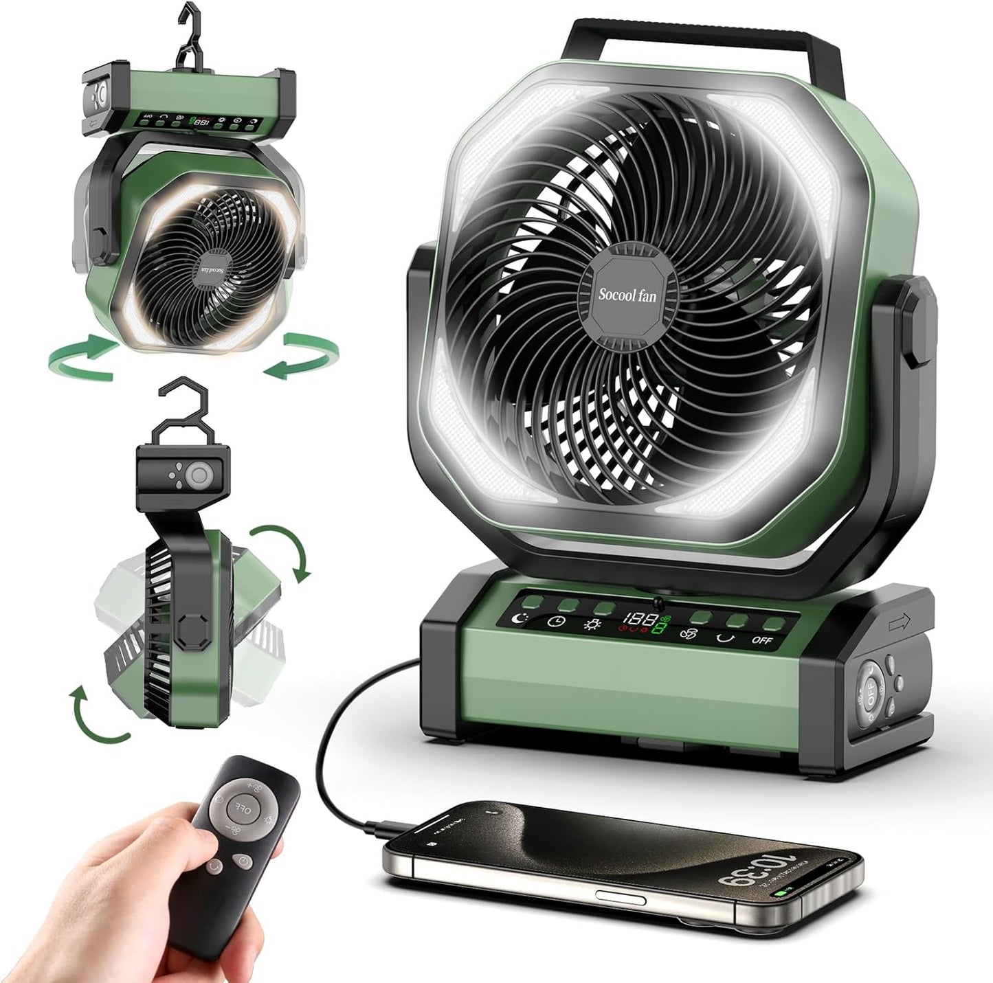 Socool 20000mAh Rechargeable Camping Fan - 112Hrs Max Run Time