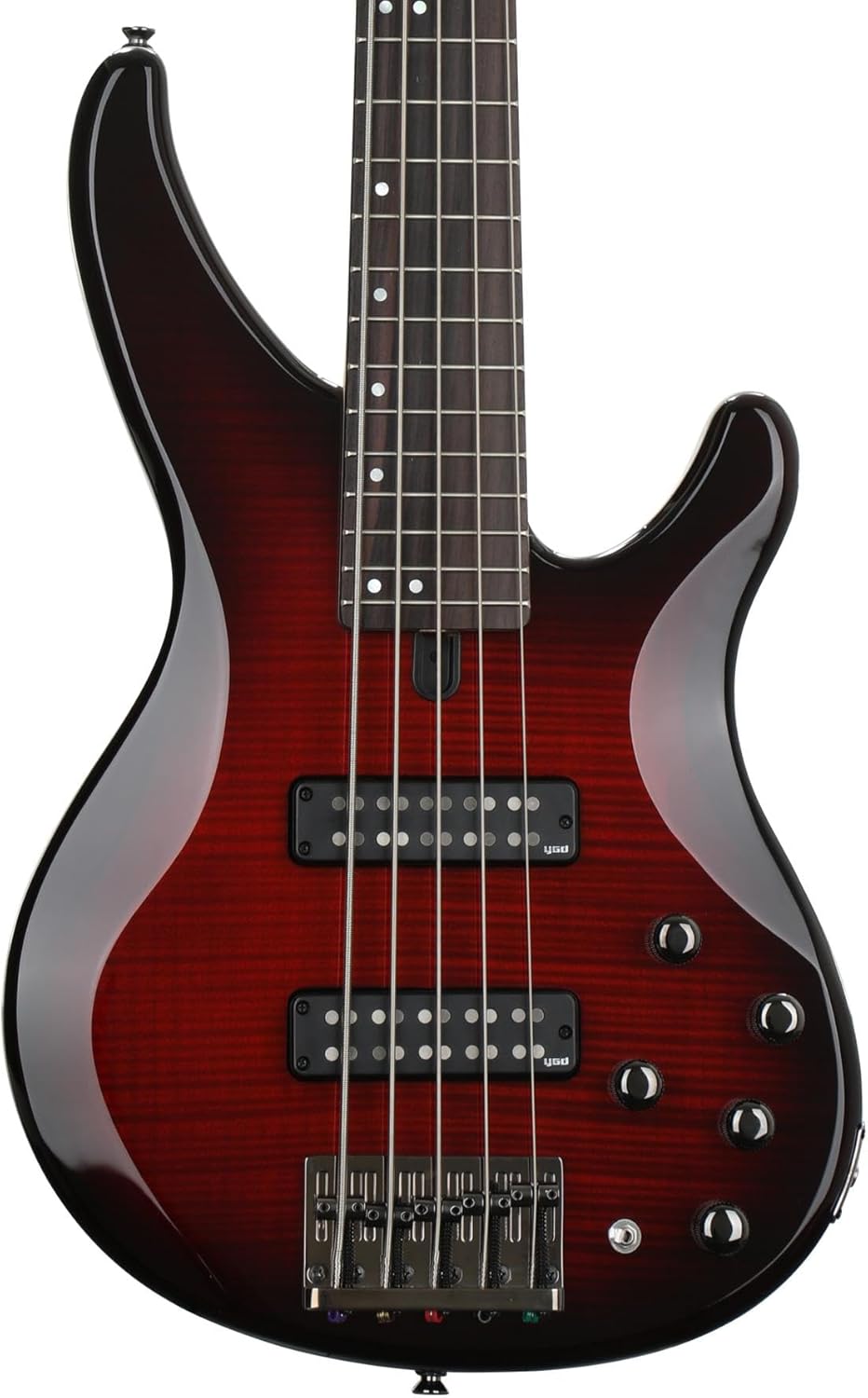 Yamaha TRBX605 5-String Bass Guitar, Dark Redburst: Flamed Maple Finish