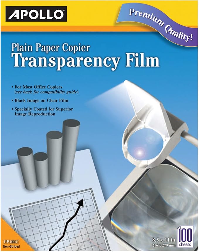 Apollo Plain Paper Copier Transparency Film for Clear Printing