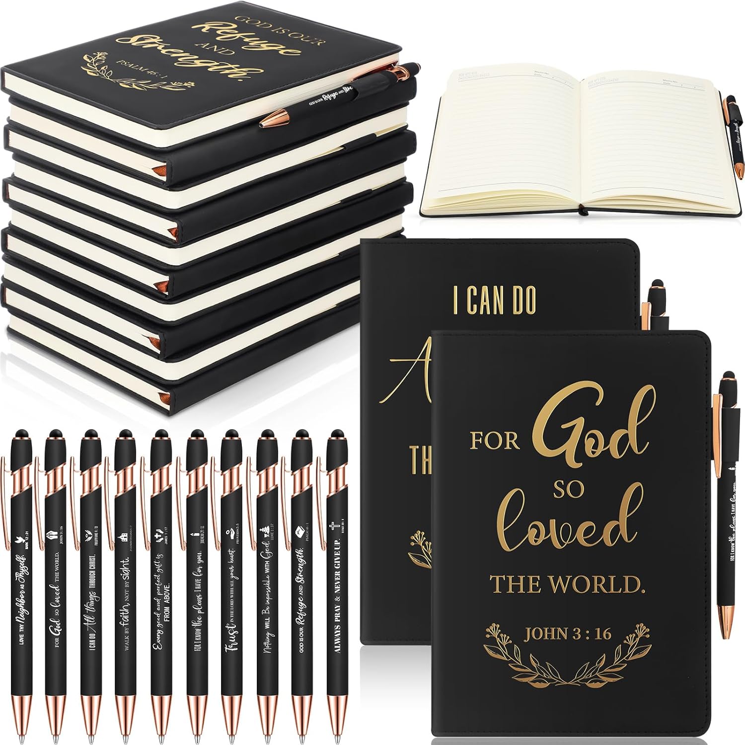 Christian Leather Journals Set - Inspiring Bible Verse Pens
