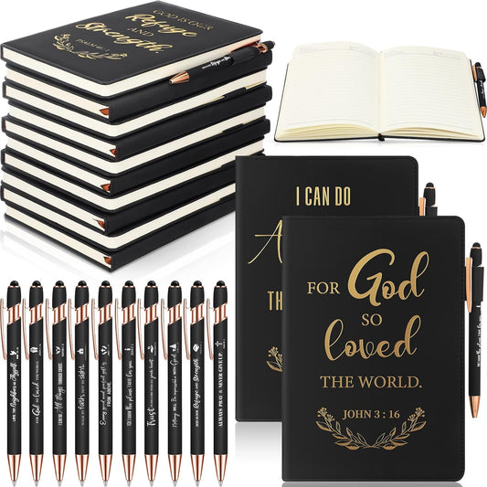 Christian Leather Journals Set - Inspiring Bible Verse Pens