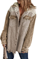 Dokotoo Womens Corduroy Shacket Jacket - Color Block Hooded Coat