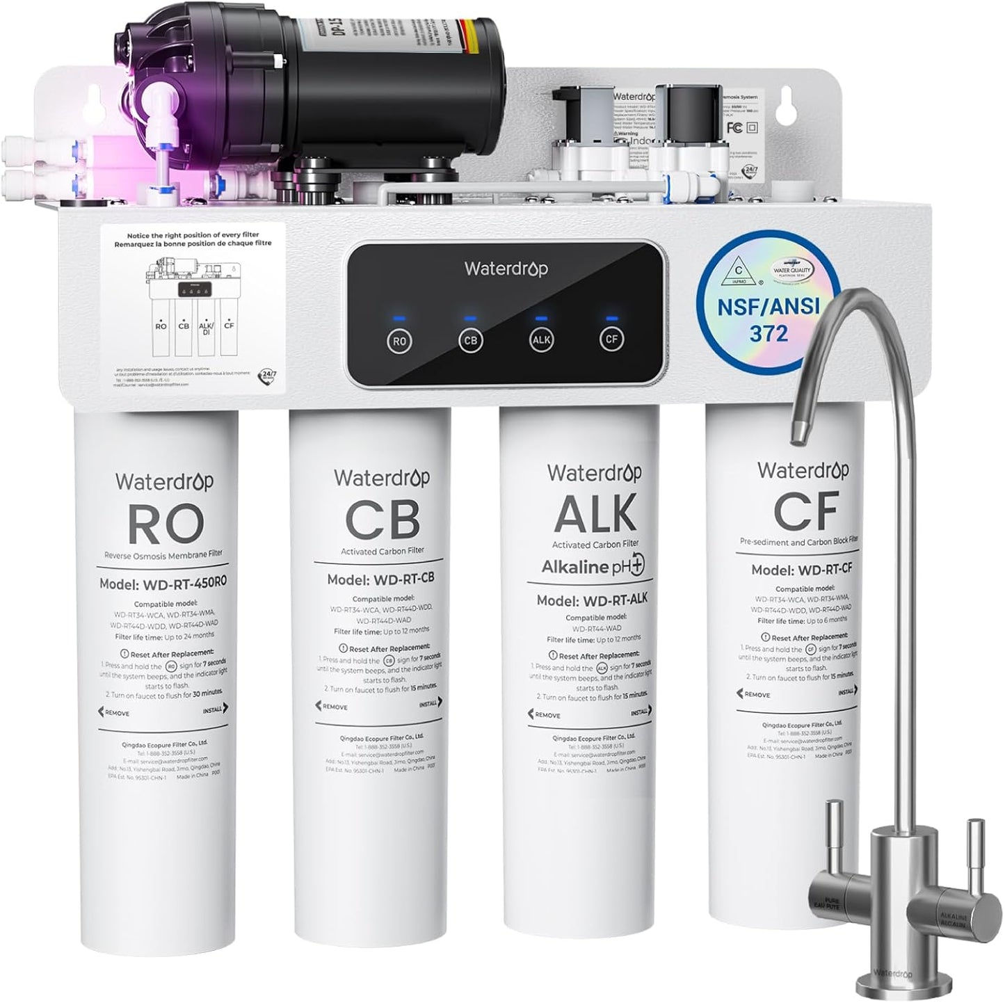 Dual Flow Waterdrop WD-T4-A Alkaline pH+ RO Filtration System