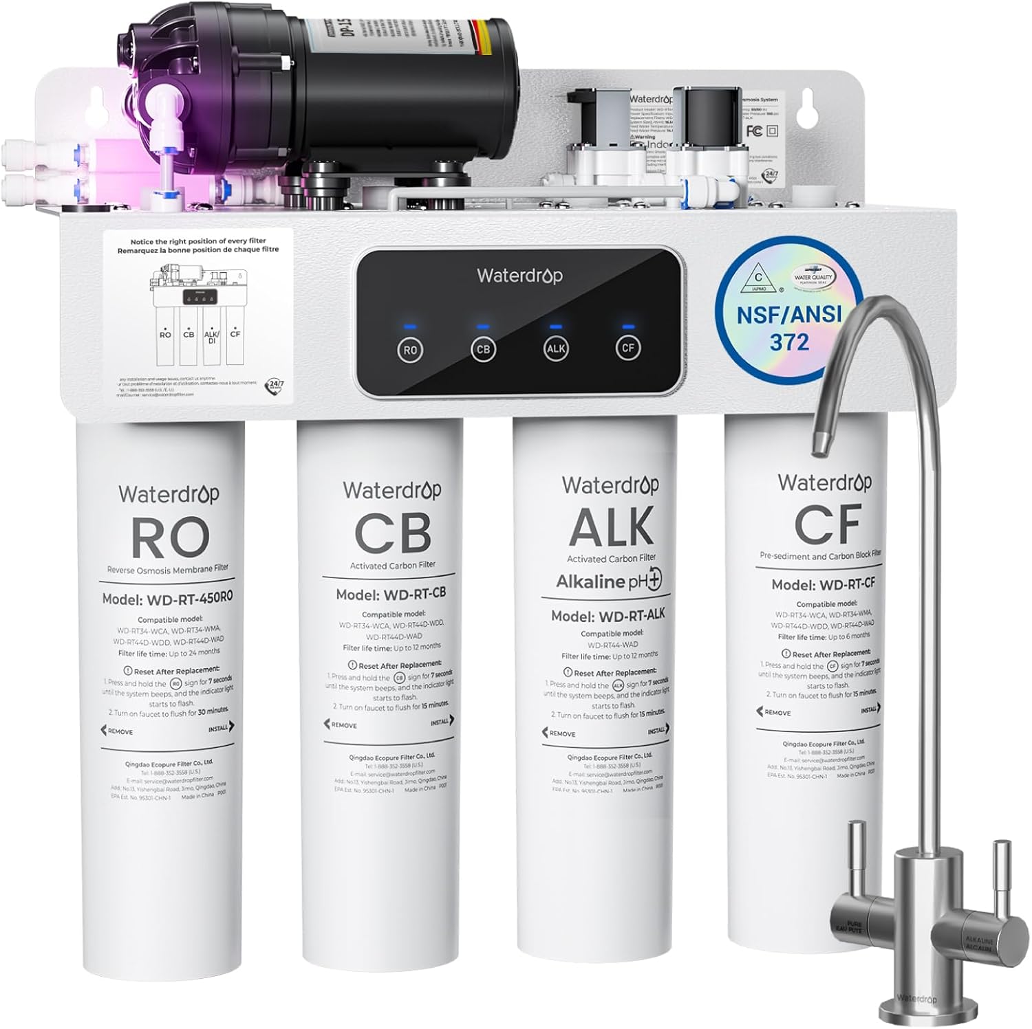 Dual Flow Waterdrop WD-T4-A Alkaline pH+ RO Filtration System