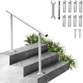 Outdoor Steps Handrail 2-3 Steps White Round Adjustable Aluminum