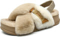 Womens Fuzzy Criss Cross Platform Slippers - Cozy Arch Support