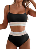 Colorblock Trim High Waisted Bikini Set - Flattering Tummy Control