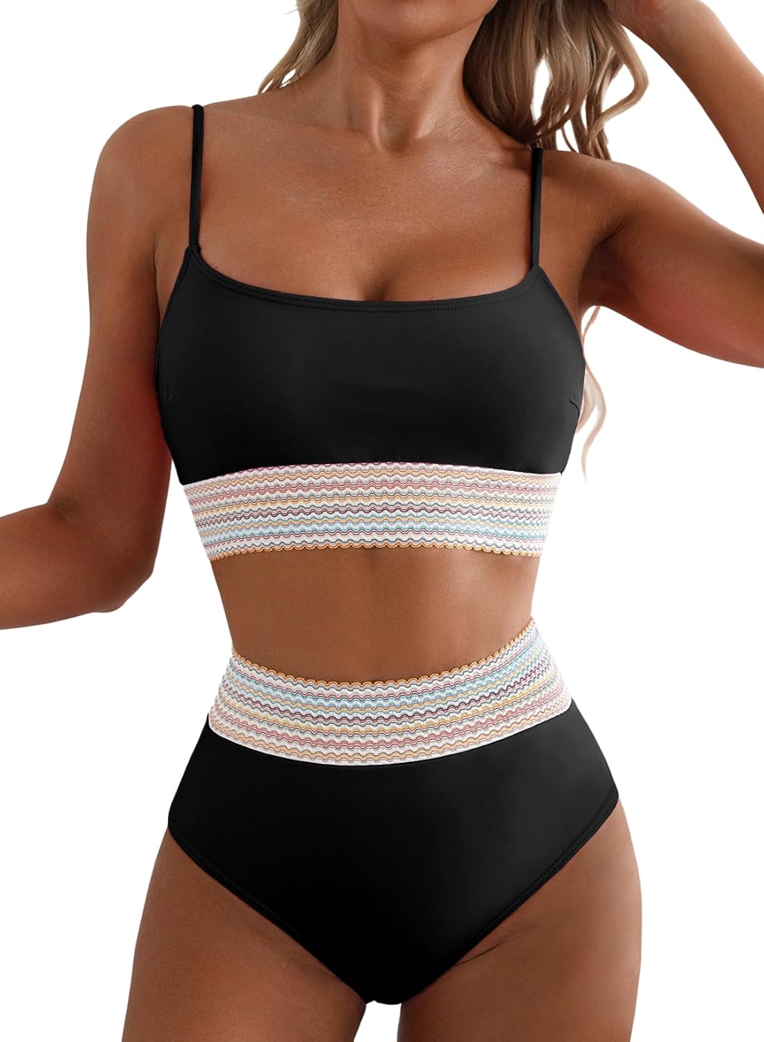 Herseas Women's High Waisted Bikini Set with Colorblock Trim