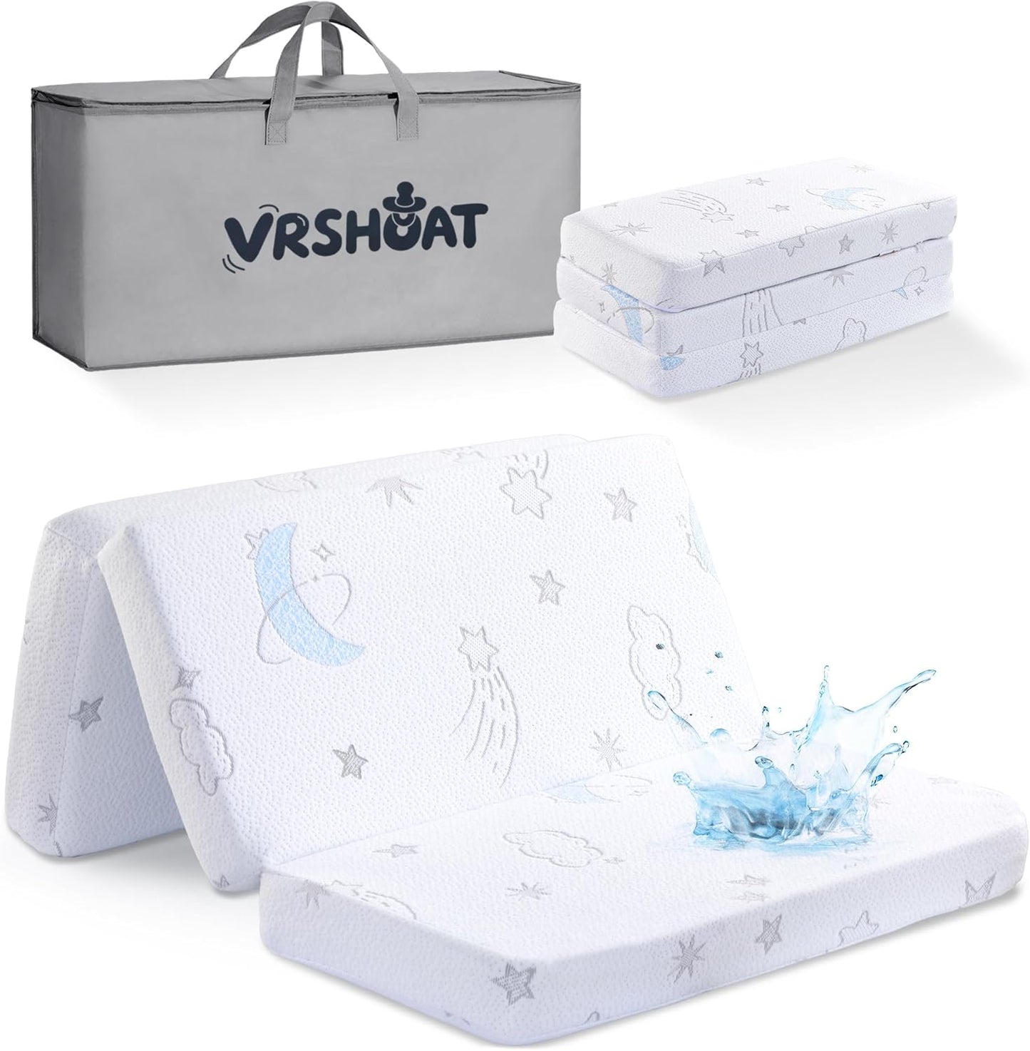 Trifold Pack and Play Mattress for Baby with Waterproof Cover