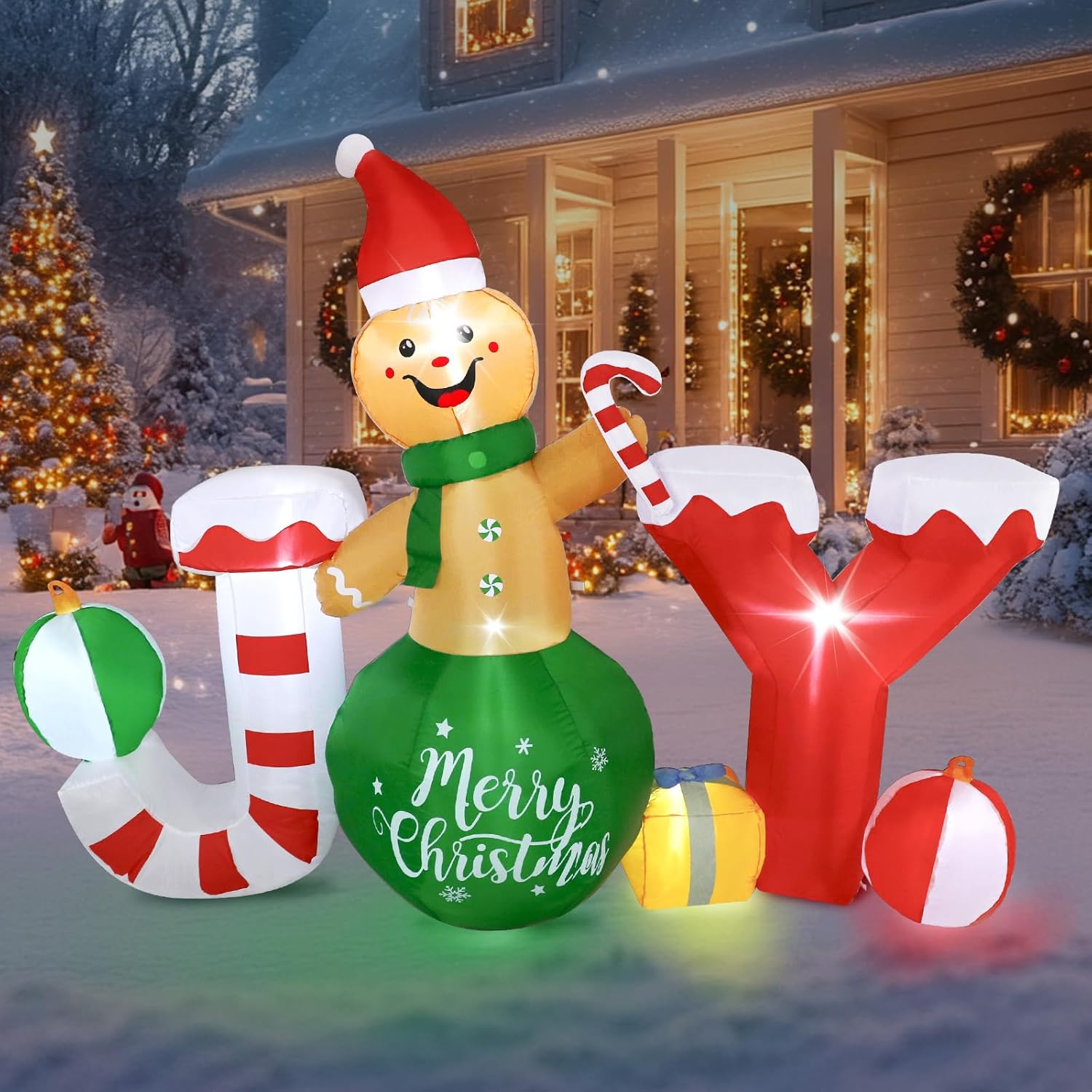 Gingerbread Man Christmas Inflatable Outdoor Decor with Lights