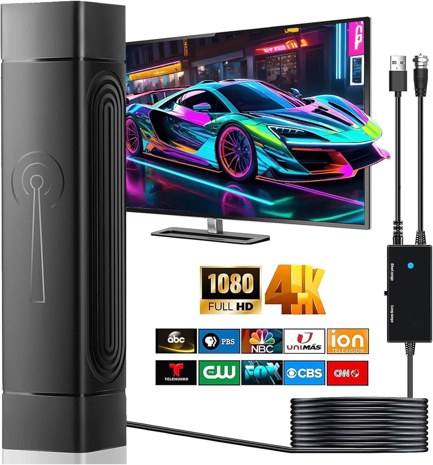 Amplified HD TV Antenna for Smart TVs - Long Range Signal Booster