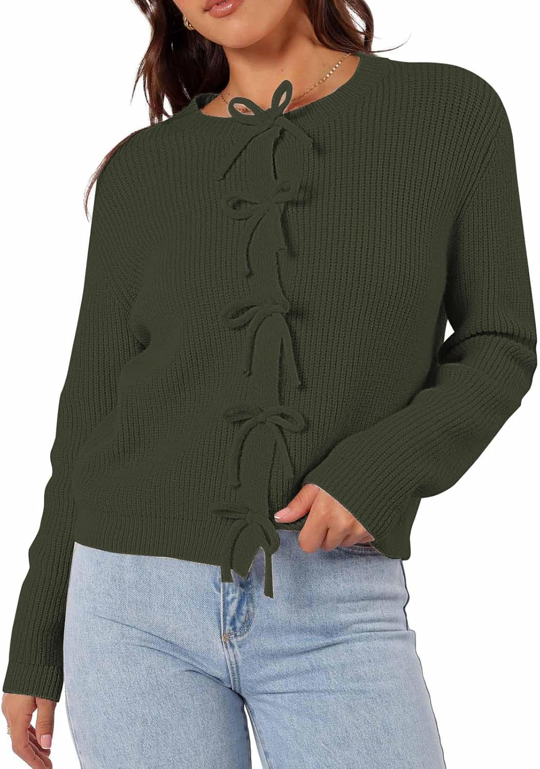 Women's Cardigan Sweaters with Bow Button Design for Fall Fashion