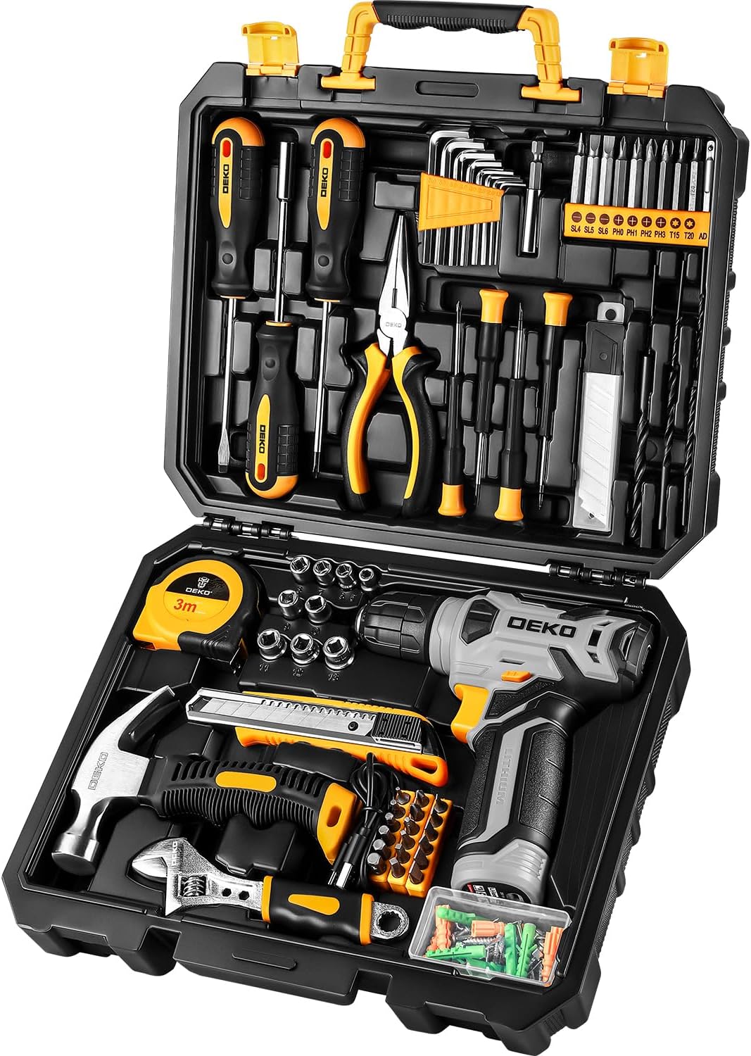 DEKOPRO Tool Set with 8V Cordless Drill for DIY Projects