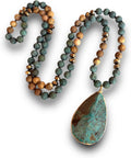 Long Genuine Stone Beads Necklace for Woman - Handmade Boho Pendant
