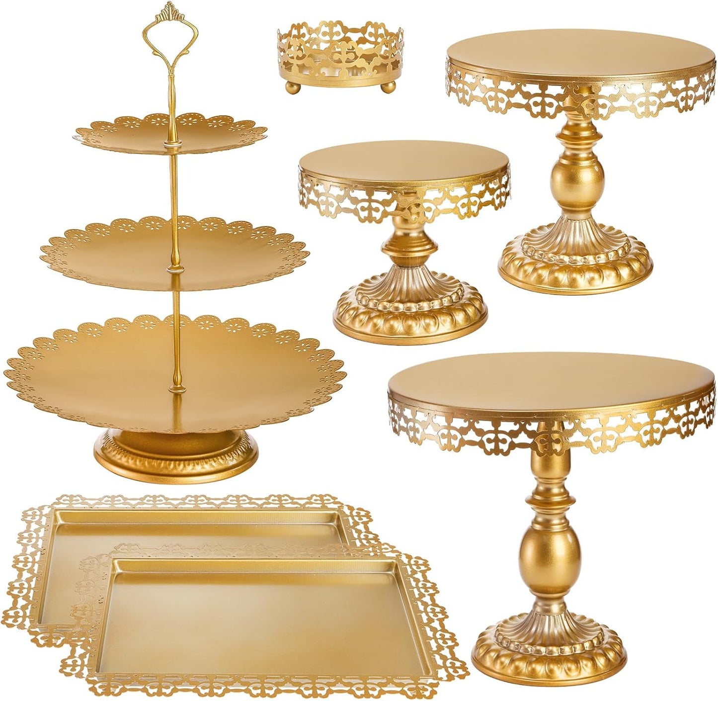 Hacaroa Set of 7 Gold Cake Stand for Elegant Dessert Displays