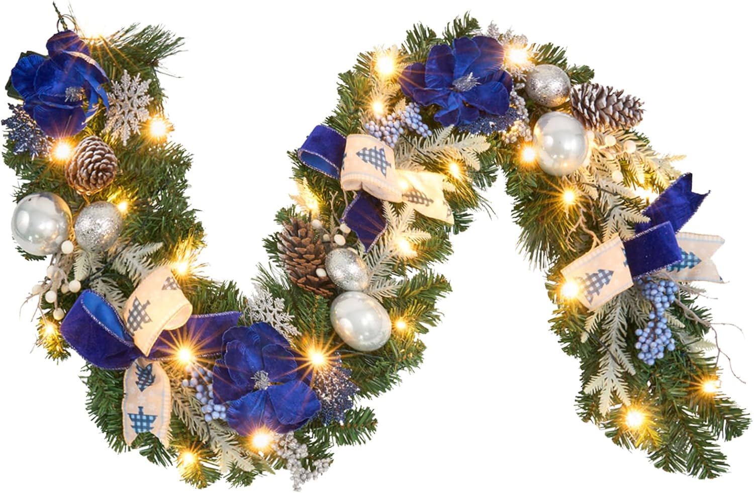 Pre-Lit Christmas Garland with Magnolia and LED Lights for Decor