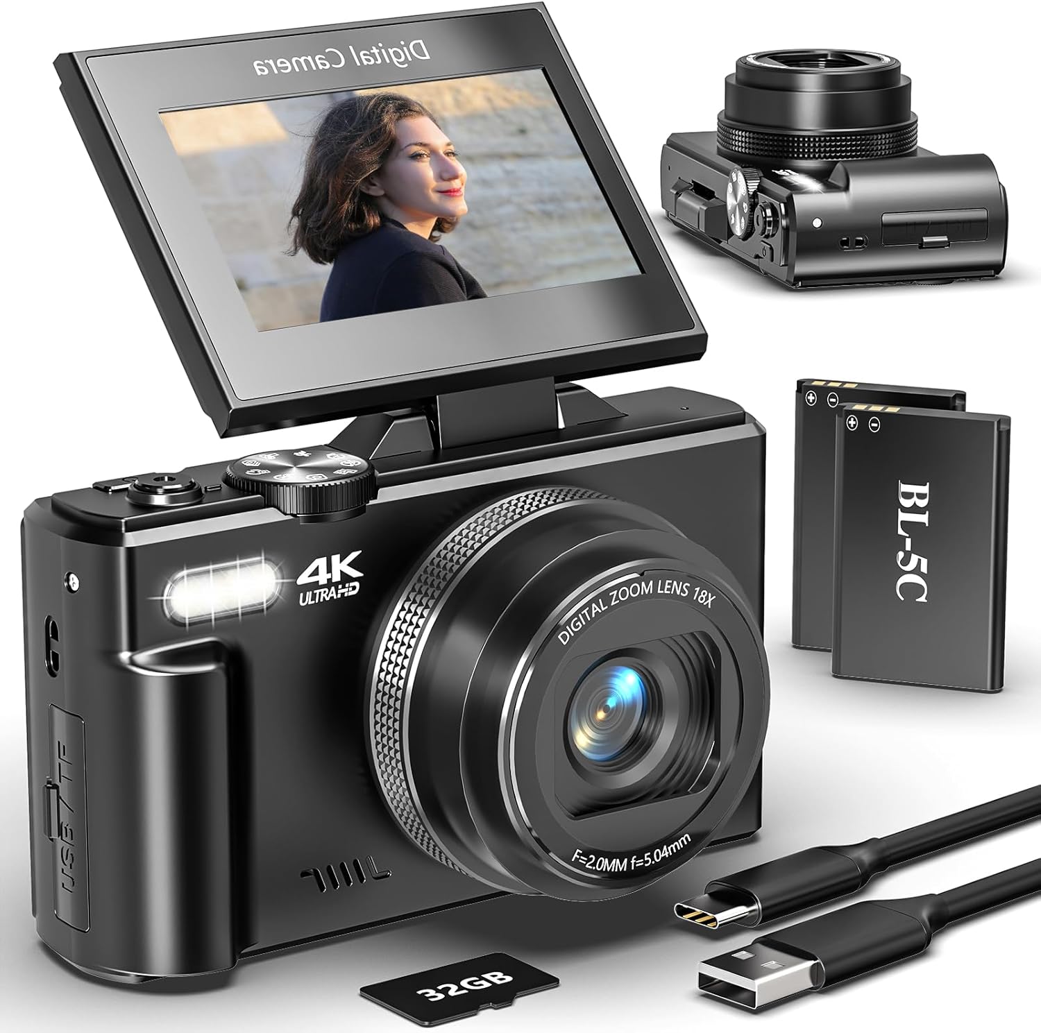 UIKICON Vlogging Camera: Autofocus, 180 Flip Screen, WiFi, 18X Zoom