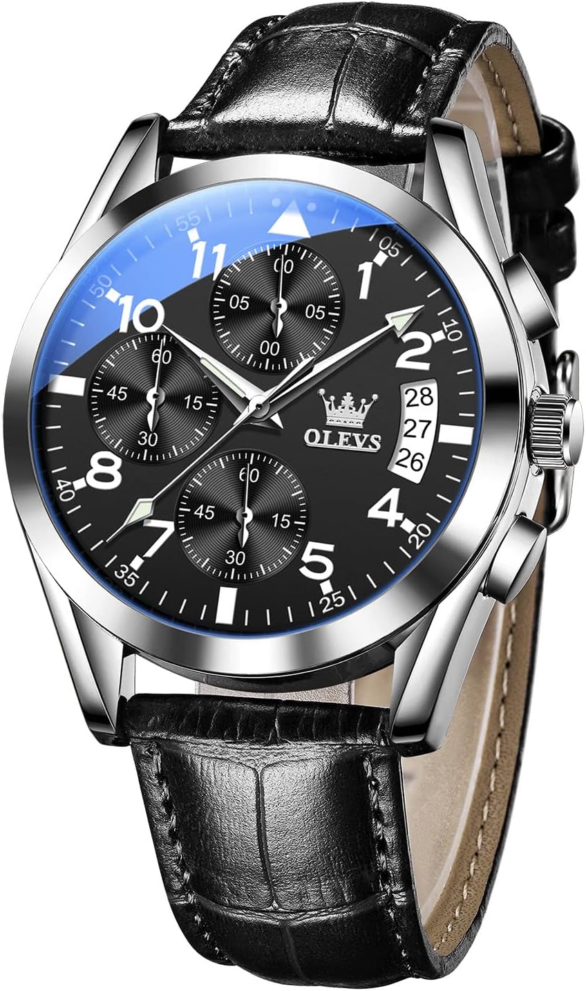 OLEVS Men's Casual Leather Watch: Stylish Chronograph Design