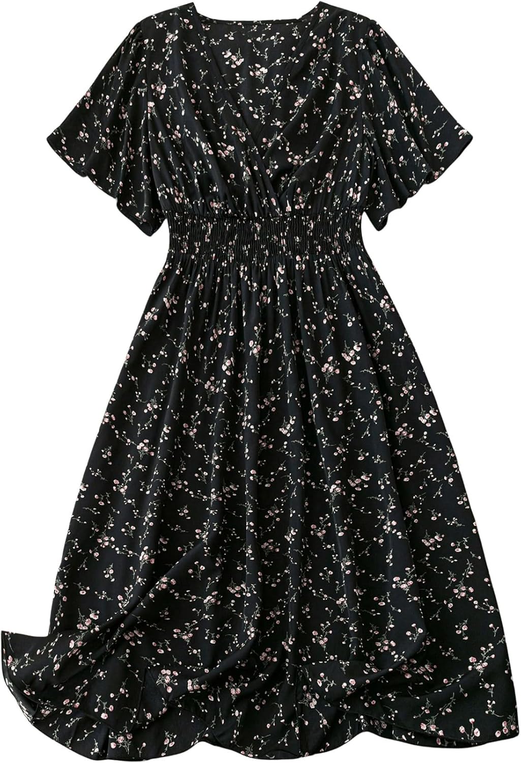 Floerns Women's Plus Size Boho Floral V Neck Short Sleeve Dress