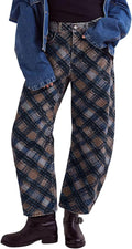 loveimgs Floral Print Baggy Barrel Jeans - Retro Wide Leg