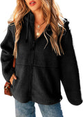 EVALESS Womens Fleece Jacket Long Sleeve Zip Up Hooded Coat - Cozy