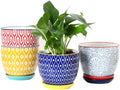 Selamica Ceramic Plant Pots 5.6 in Set of 4 - Drainage and Saucers