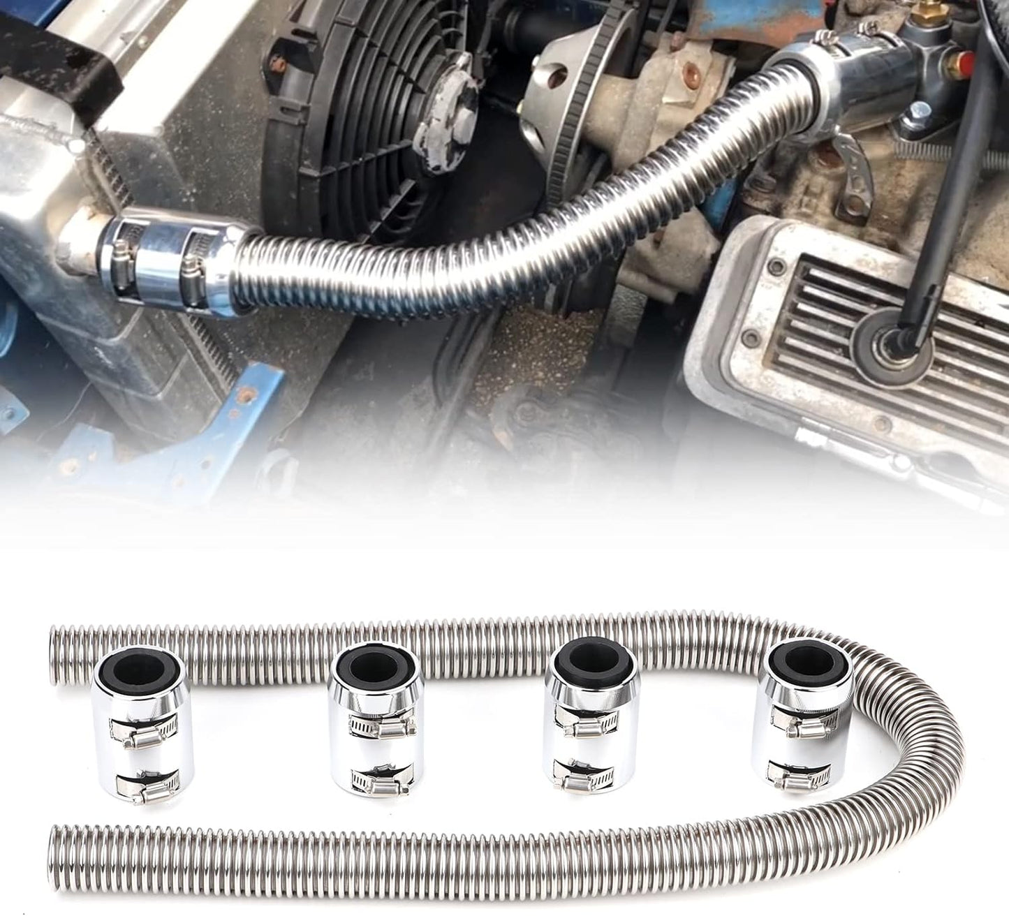 48in Flexible Radiator Hose Kit with Stainless Steel Design